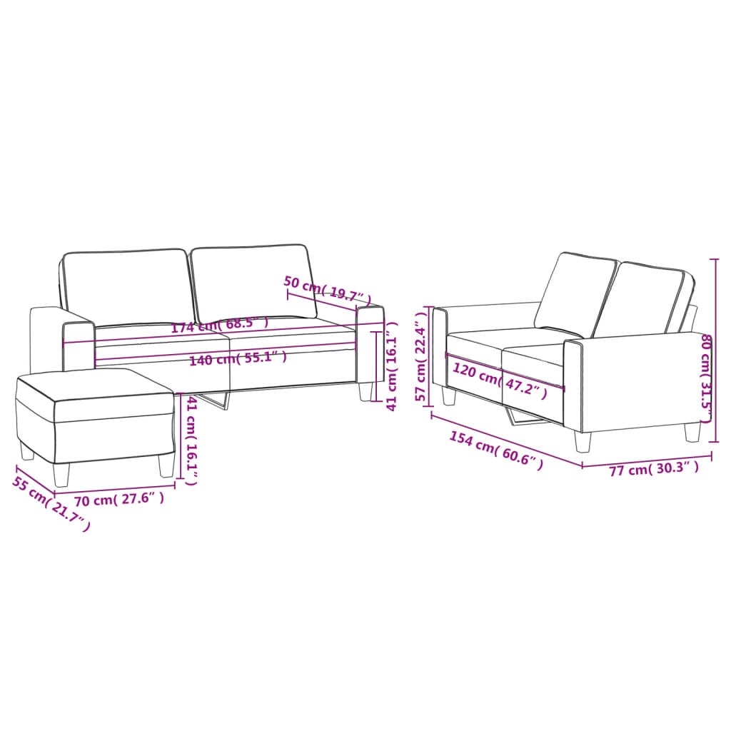 Set di Divani 3 pz Crema in Tessuto 3201892