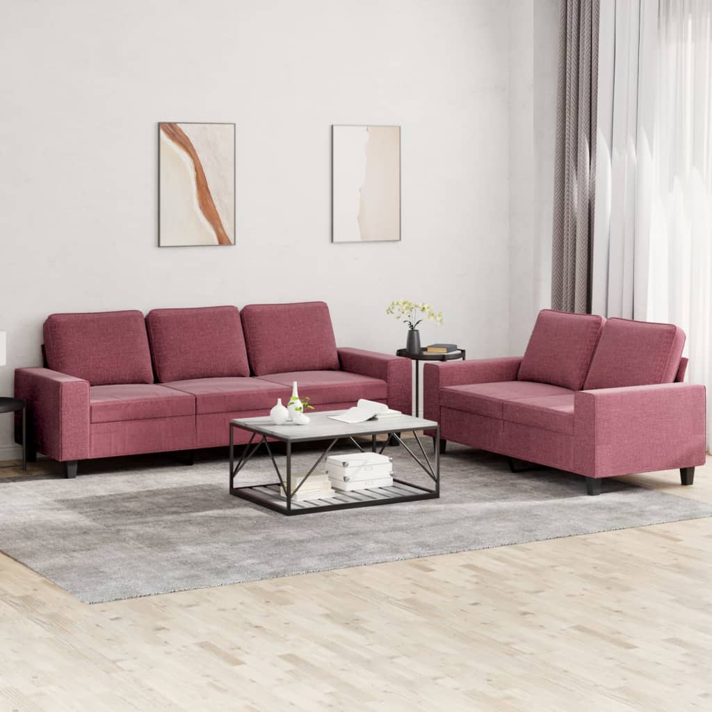 Set di Divani 2 pz Rosso Vino in Tessuto 3201904