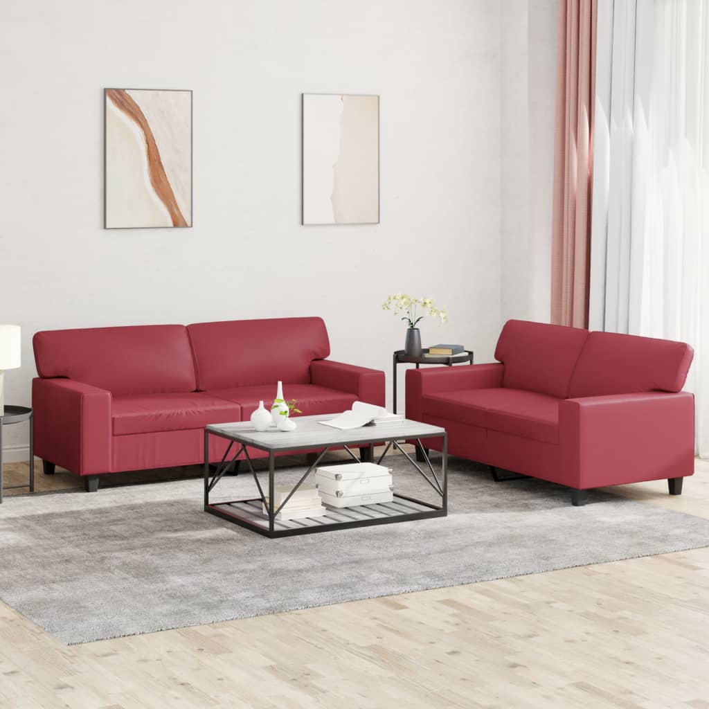 Set di Divani 2 pz Rosso Vino in Similpelle 3201917