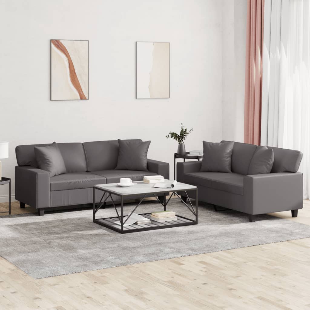 Set di Divani 2 pz con Cuscini Grigio in Similpelle 3201926