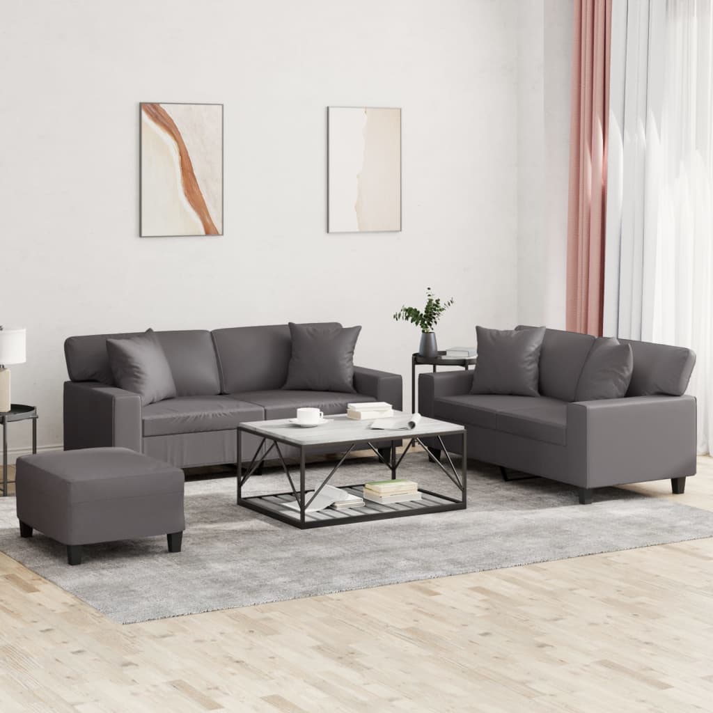 Set di Divani 3 pz con Cuscini Grigio in Similpelle 3201931