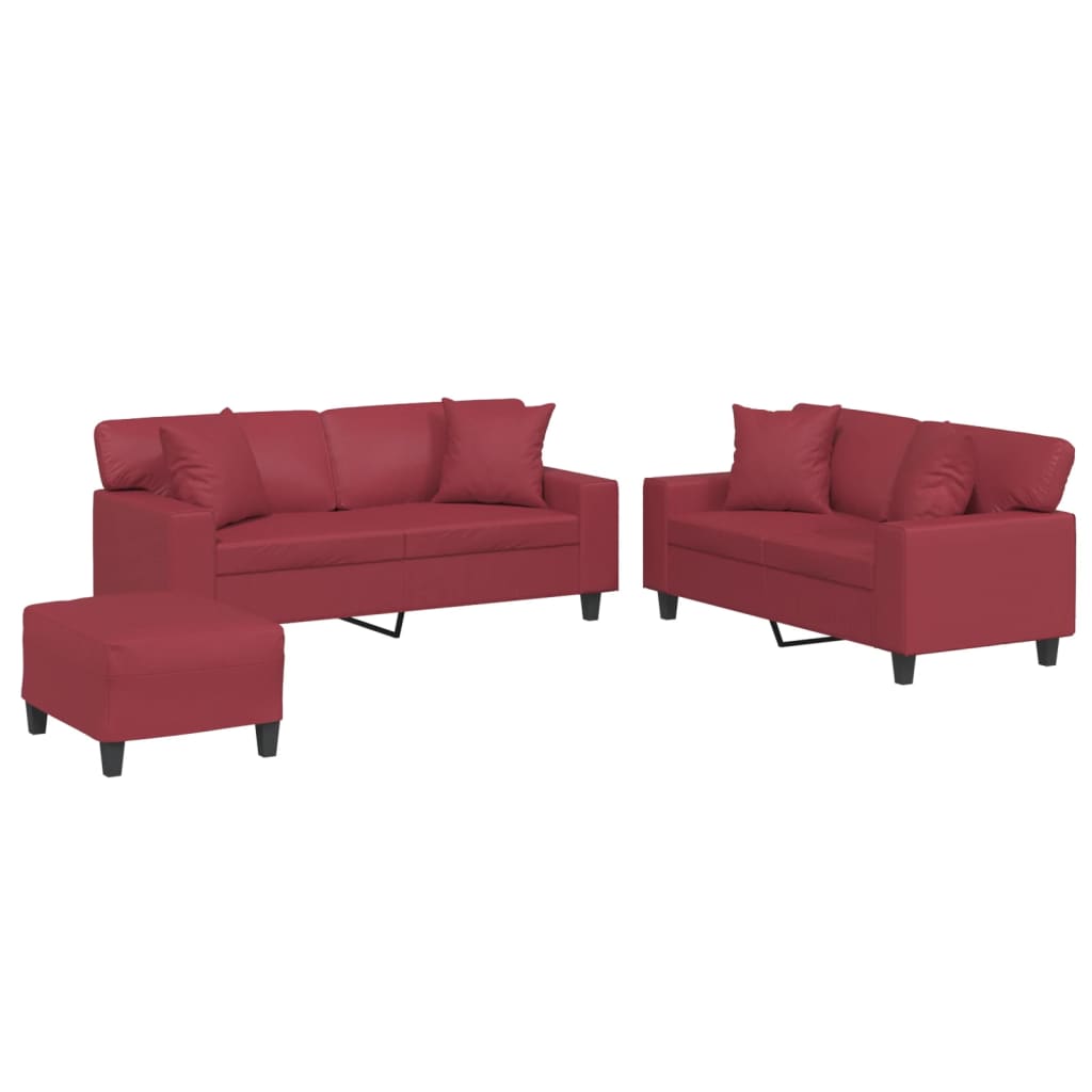 Set di Divani 3 pz con Cuscini Rosso Vino in Similpelle 3201932