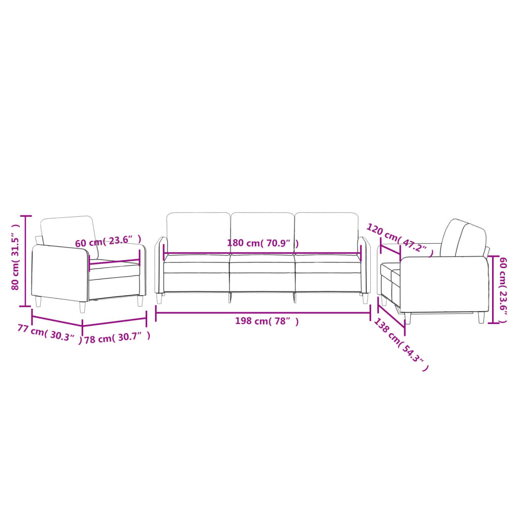 Set di Divani 3 pz Marrone in Velluto 3201941