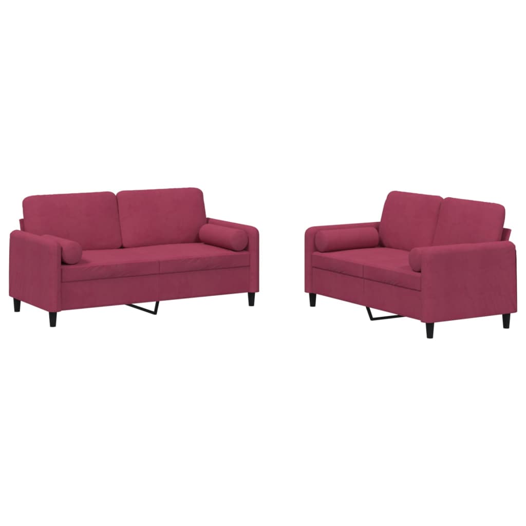 Set di Divani 2 pz con Cuscini Rosso Vino in Vellutocod mxl 106689