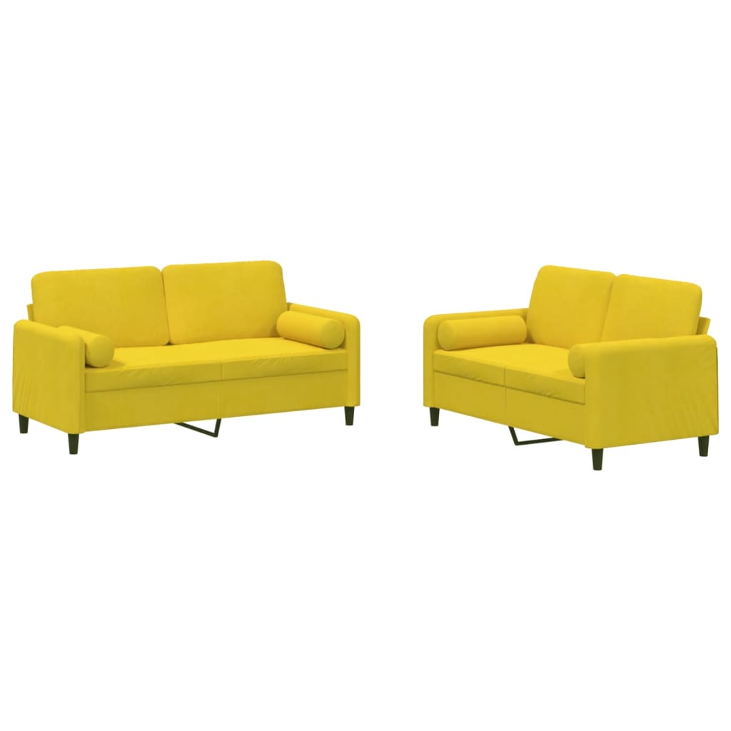 Set di Divani 2 pz con Cuscini Giallo in Velluto 3202000