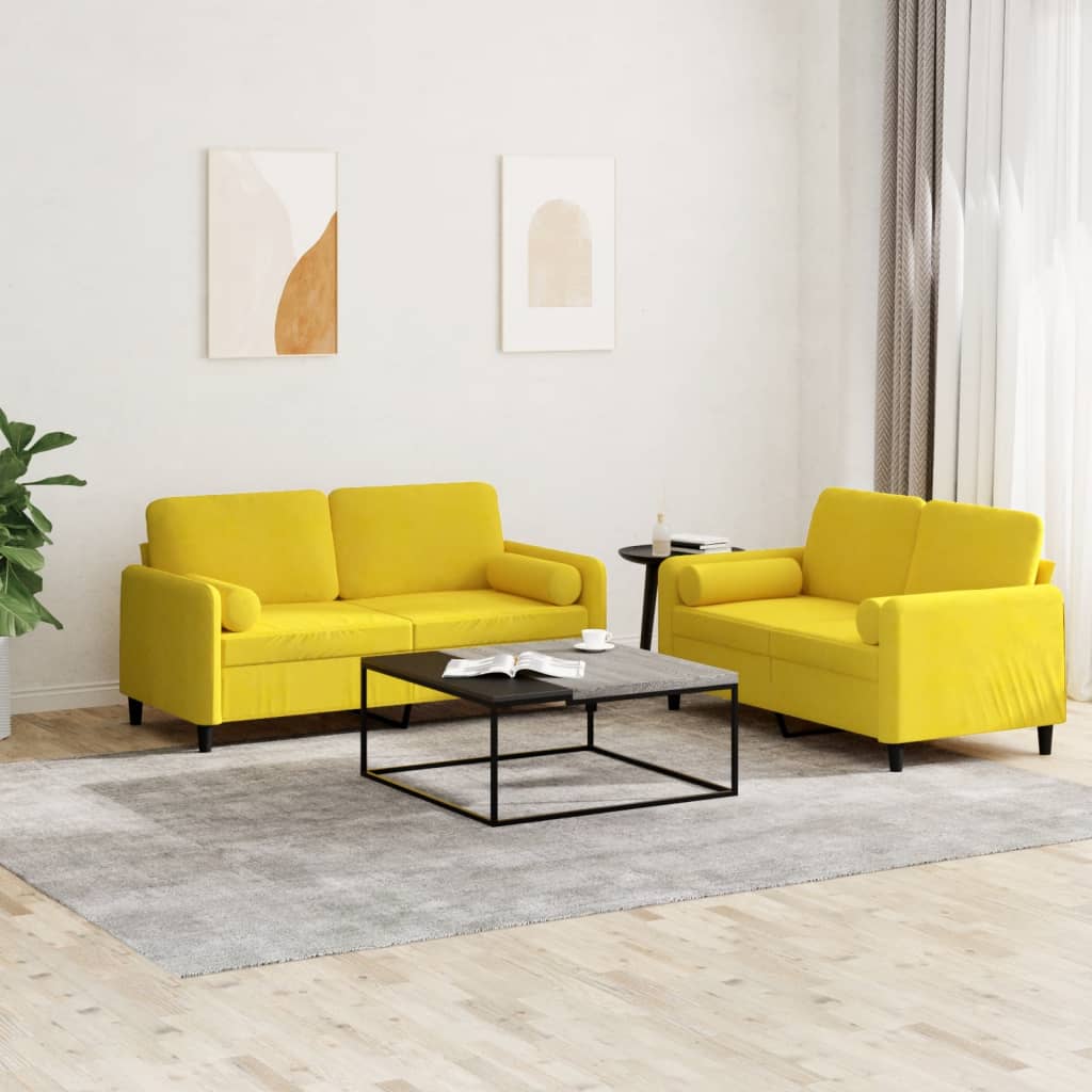 Set di Divani 2 pz con Cuscini Giallo in Velluto 3202000