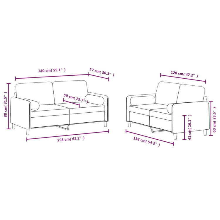 Set di Divani 2 pz con Cuscini Marrone in Velluto 3202001