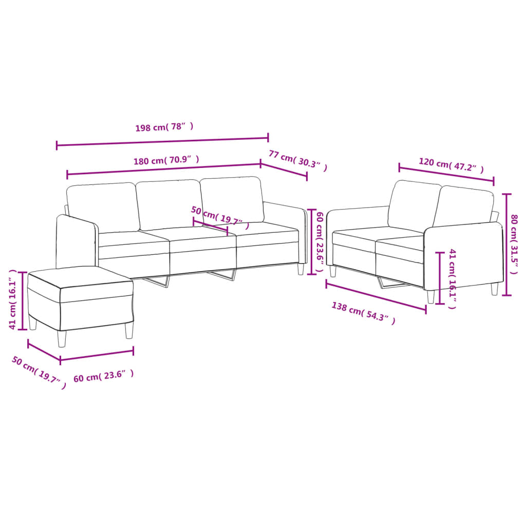 Set di Divani 3 pz Grigio Chiaro in Velluto 3202024