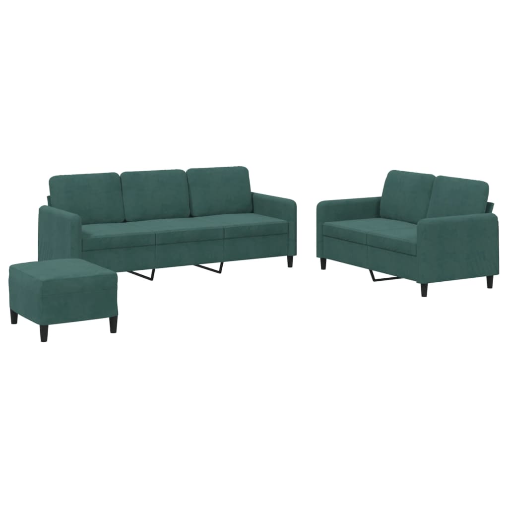 Set di Divani 3 pz Verde Scuro in Velluto 3202026