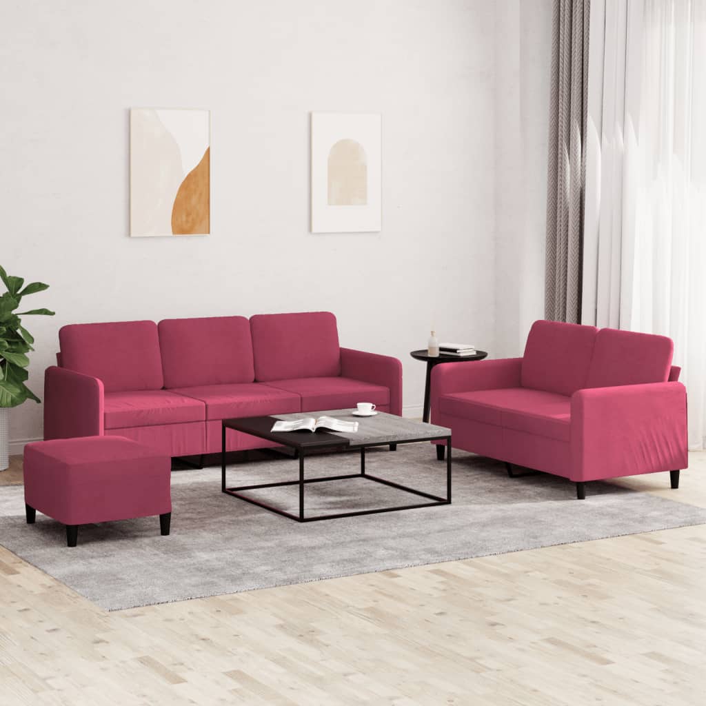 Set di Divani 3 pz Rosso Vino in Velluto 3202028