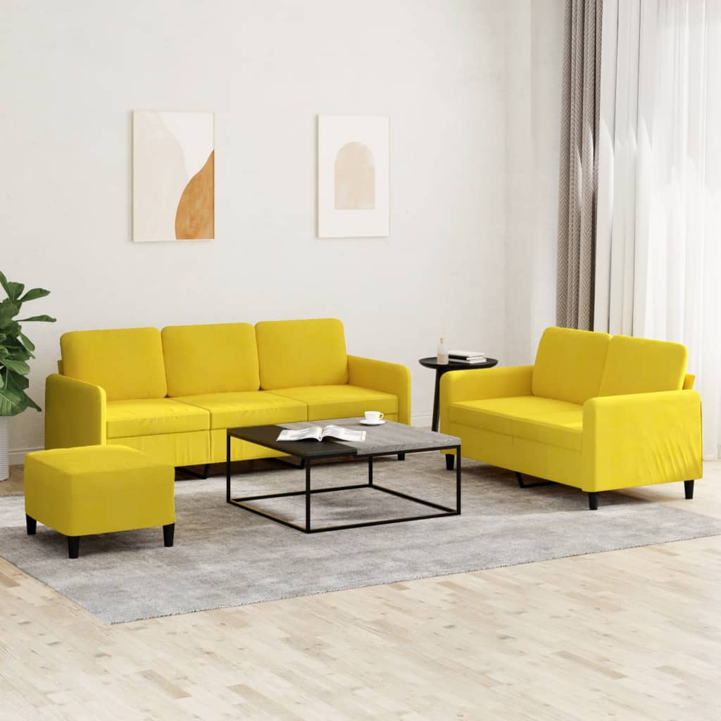 Set di Divani 3 pz Giallo in Velluto 3202030