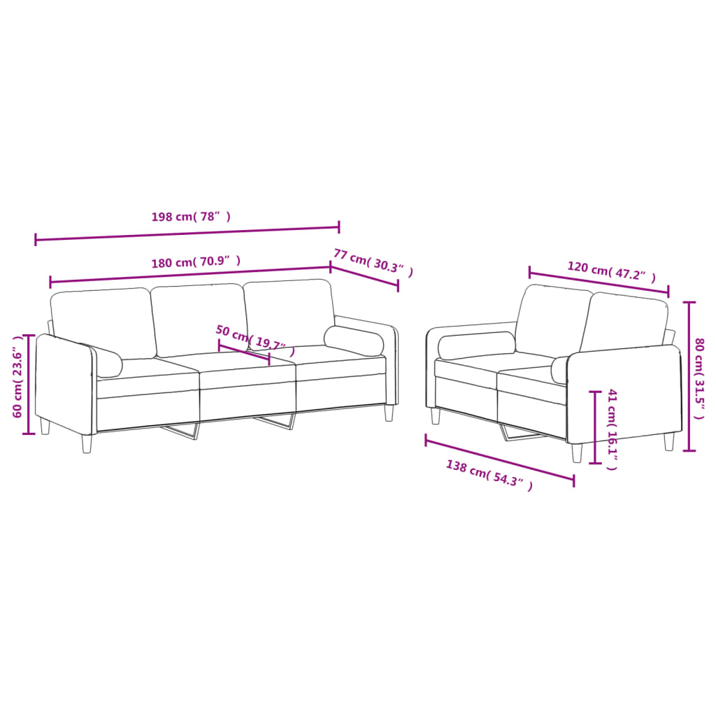 Set di Divani 2 pz con Cuscini Grigio Chiaro in Velluto 3202034