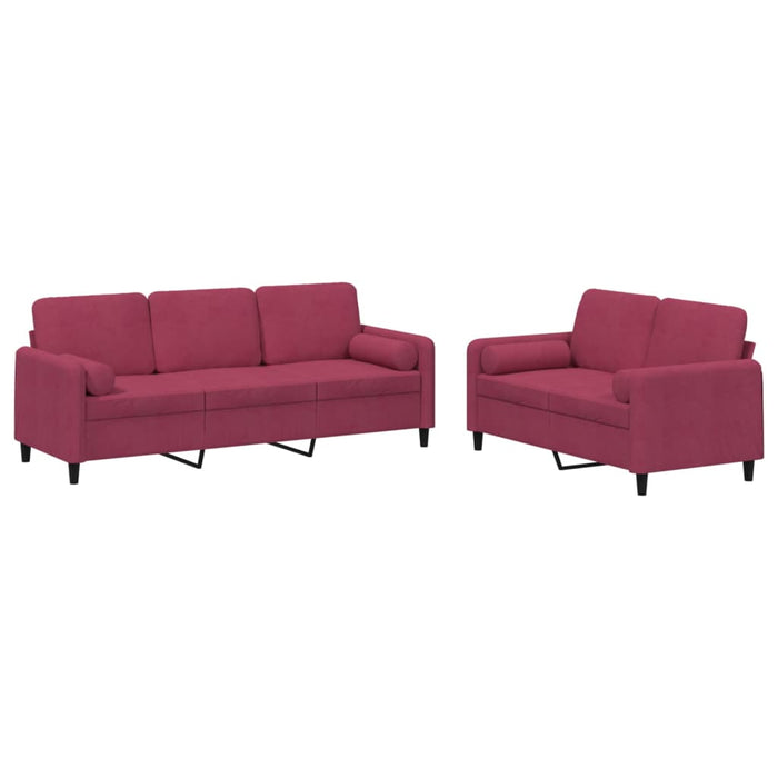 Set di Divani 2 pz con Cuscini Rosso Vino in Vellutocod mxl 130847