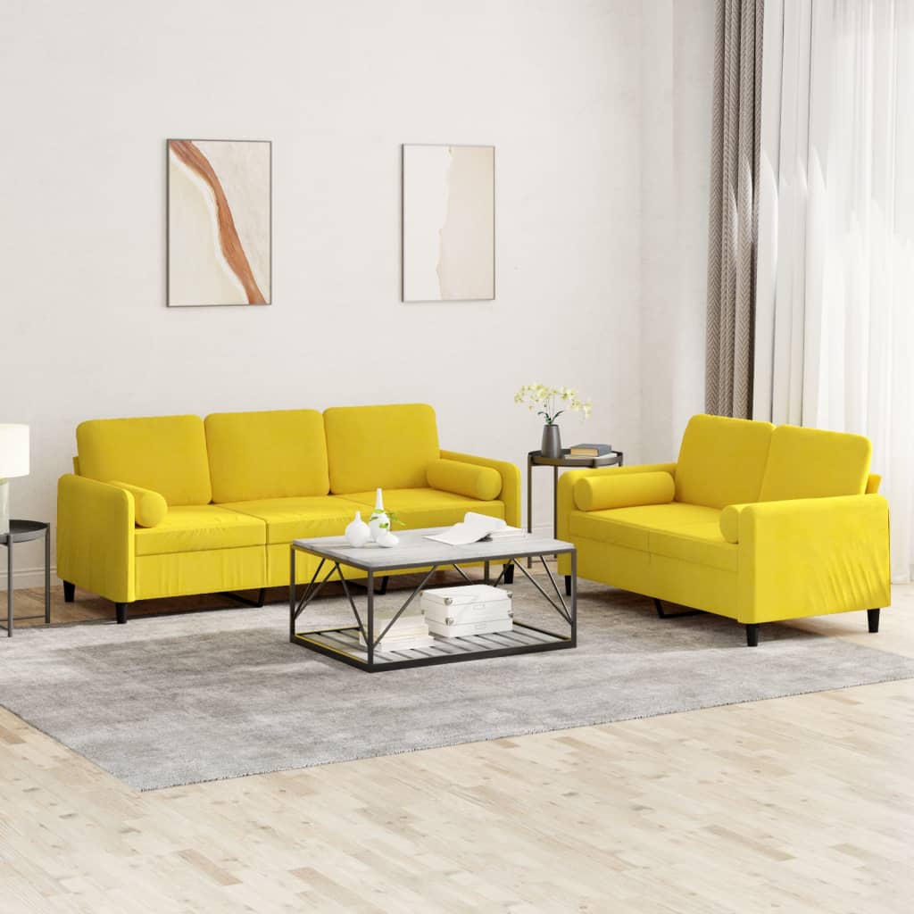 Set di Divani 2 pz con Cuscini Giallo in Velluto 3202040