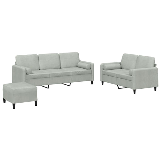 Set di Divani 3 pz con Cuscini Grigio Chiaro in Velluto 3202044