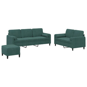 Set di Divani 3 pz con Cuscini Verde Scuro in Velluto 3202046