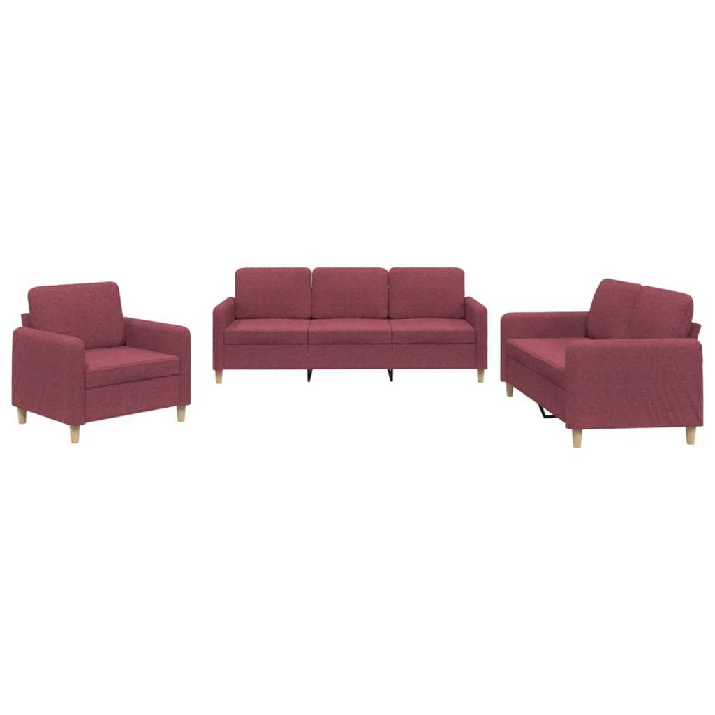 Set di Divani 3 pz con Cuscini Rosso Vino in Tessuto 3202060