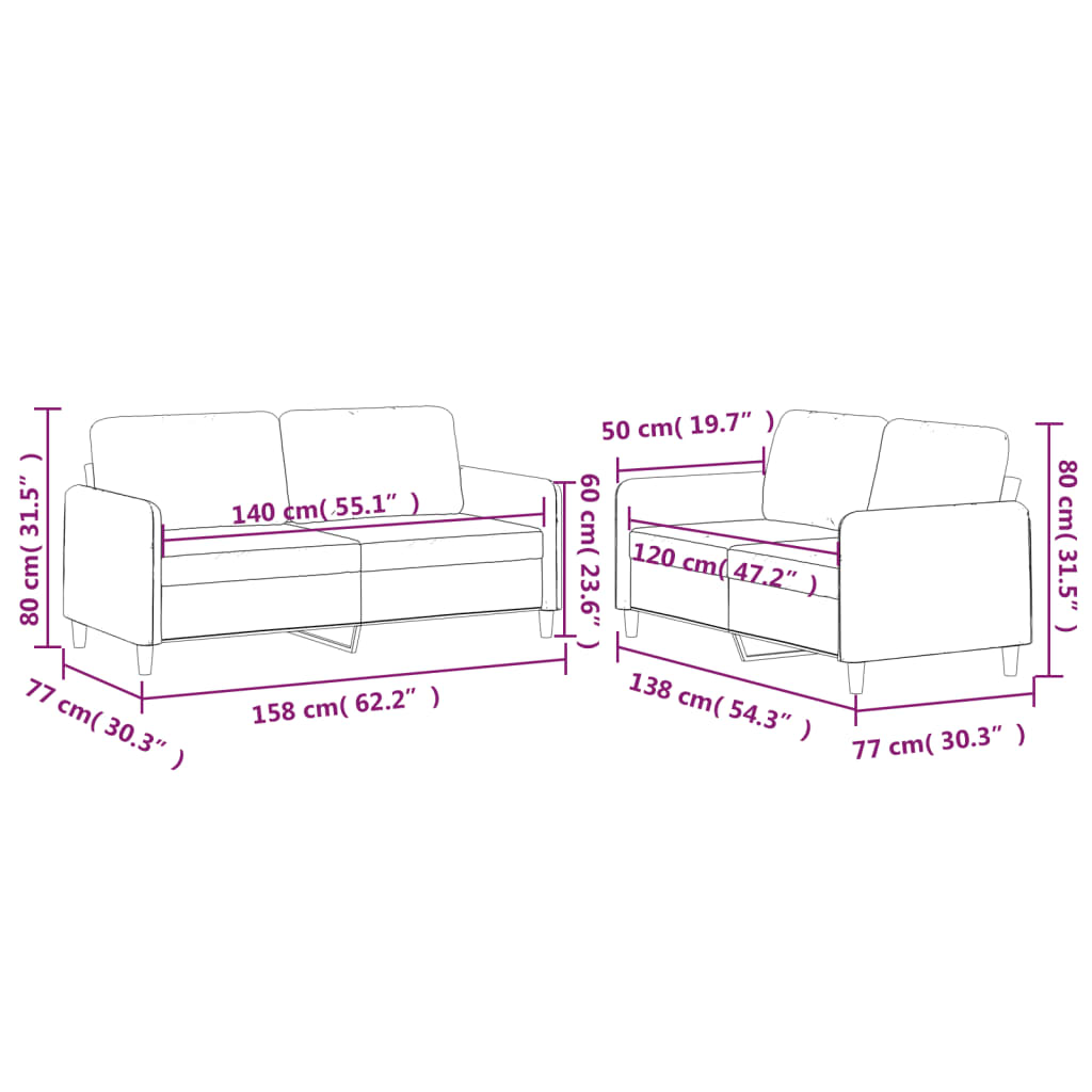 Set di Divani 2 pz con Cuscini Nero in Tessuto 3202090