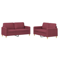 Set di Divani 2 pz con Cuscini Rosso Vino in Tessuto 3202092