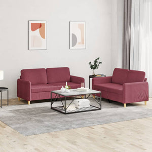 Set di Divani 2 pz con Cuscini Rosso Vino in Tessuto 3202092