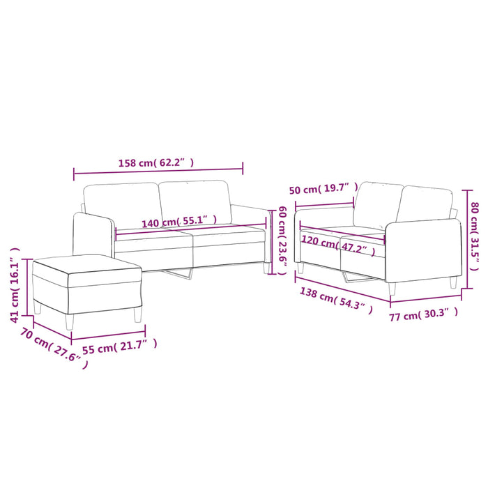 Set di Divani 3 pz con Cuscini Grigio Chiaro in Tessuto 3202094