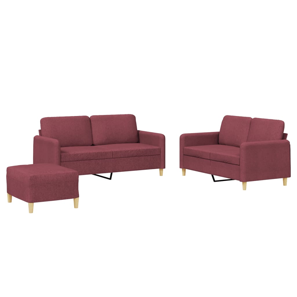 Set di Divani 3 pz con Cuscini Rosso Vino in Tessuto 3202100