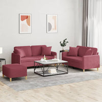 Set di Divani 3 pz con Cuscini Rosso Vino in Tessuto 3202116