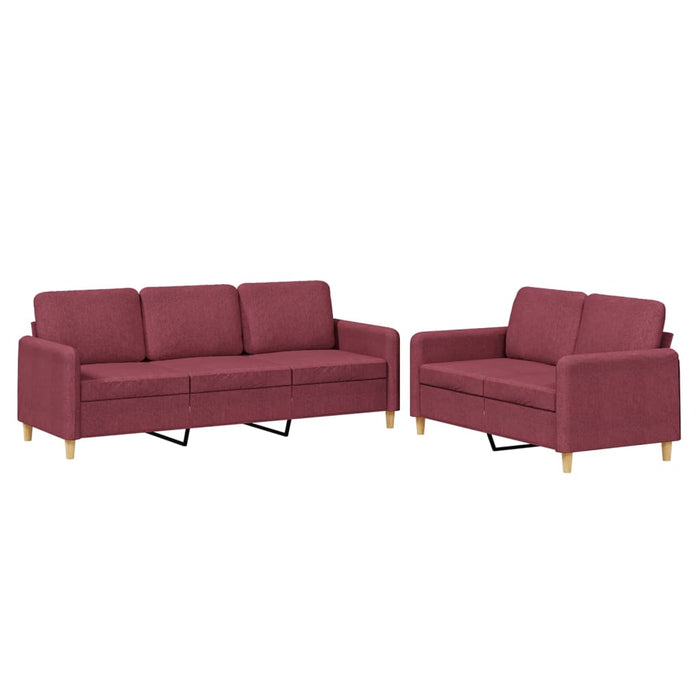 Set di Divani 2 pz con Cuscini Rosso Vino in Tessuto 3202124