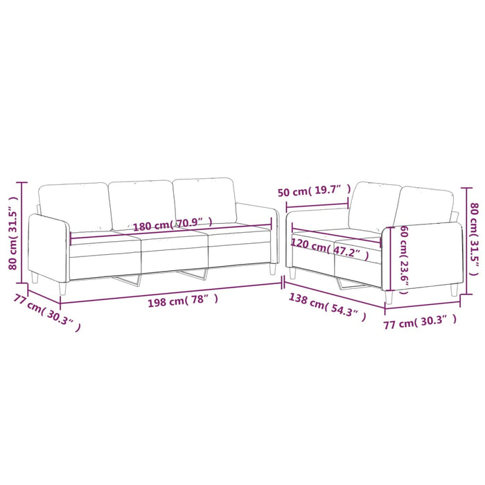 Set di Divani 2 pz con Cuscini Rosso Vino in Tessuto 3202124