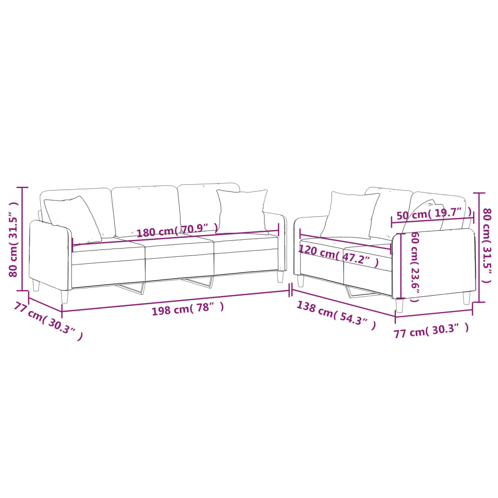 Set Divani 2 pz con Cuscini Grigio Chiaro in Tessuto 3202134