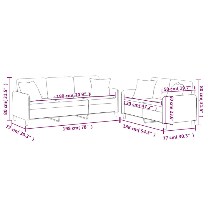 Set Divani 2 pz con Cuscini Grigio Chiaro in Tessuto 3202134