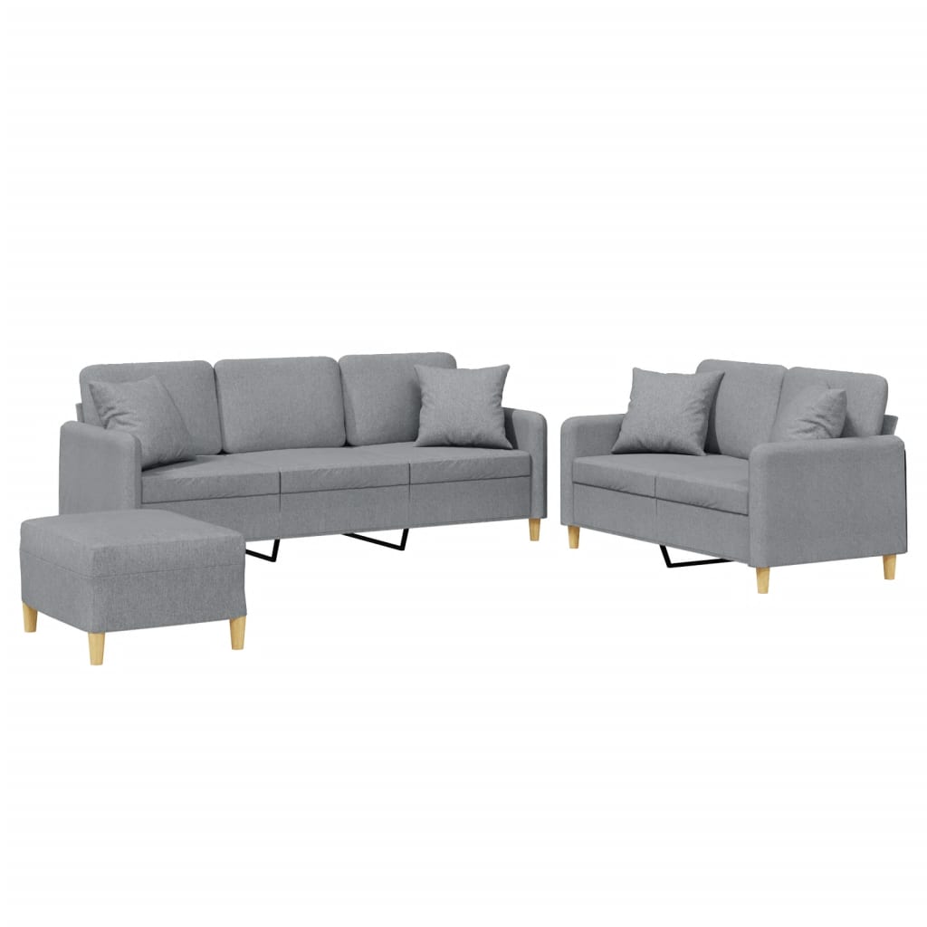 Set Divani 3 pz con Cuscini Grigio Chiaro in Tessuto 3202142