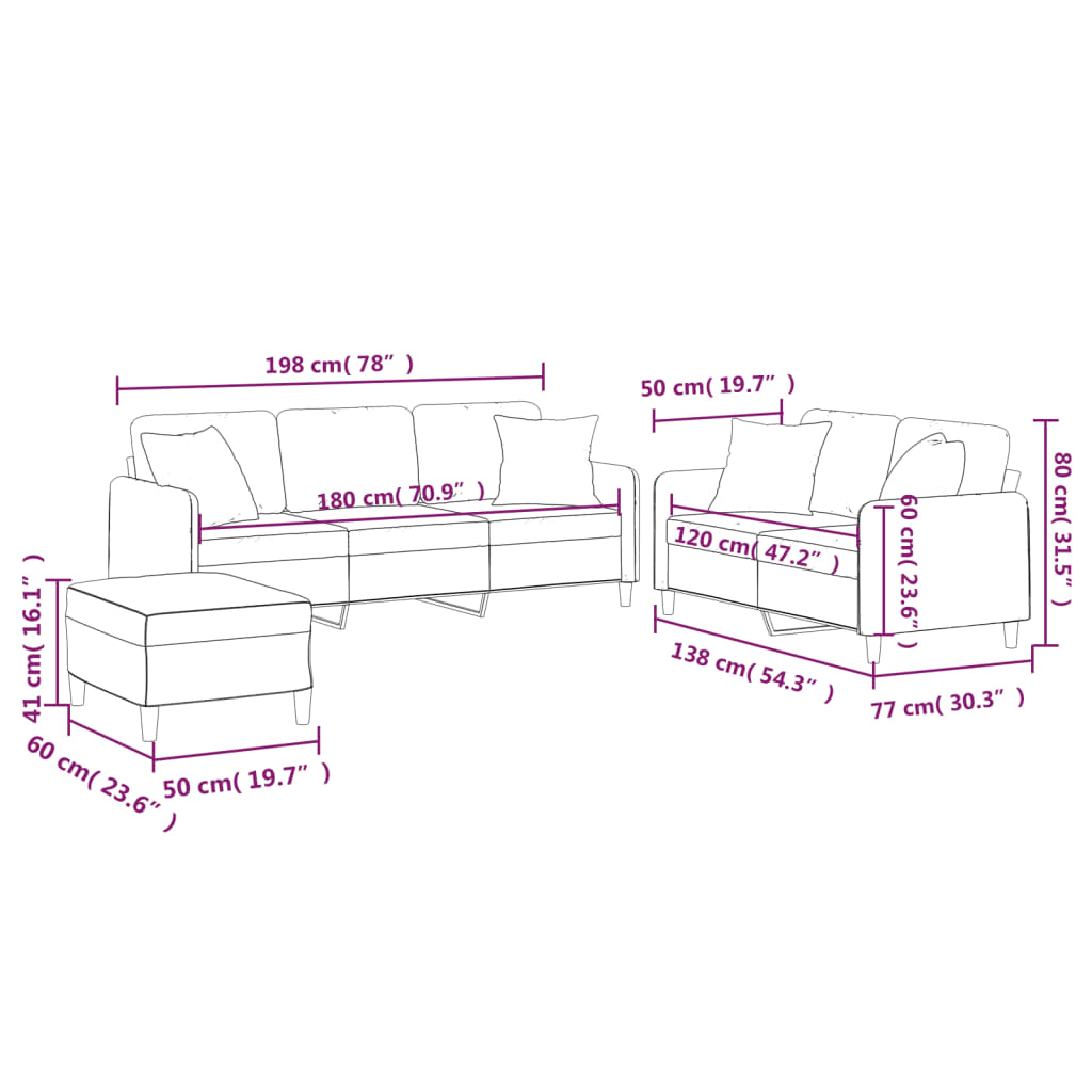 Set Divani 3 pz con Cuscini Grigio Chiaro in Tessuto 3202142