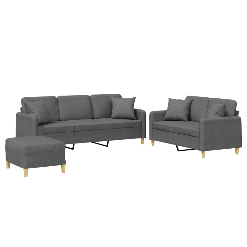 Set di Divani 3 pz con Cuscini Grigio Scuro in Tessuto 3202143