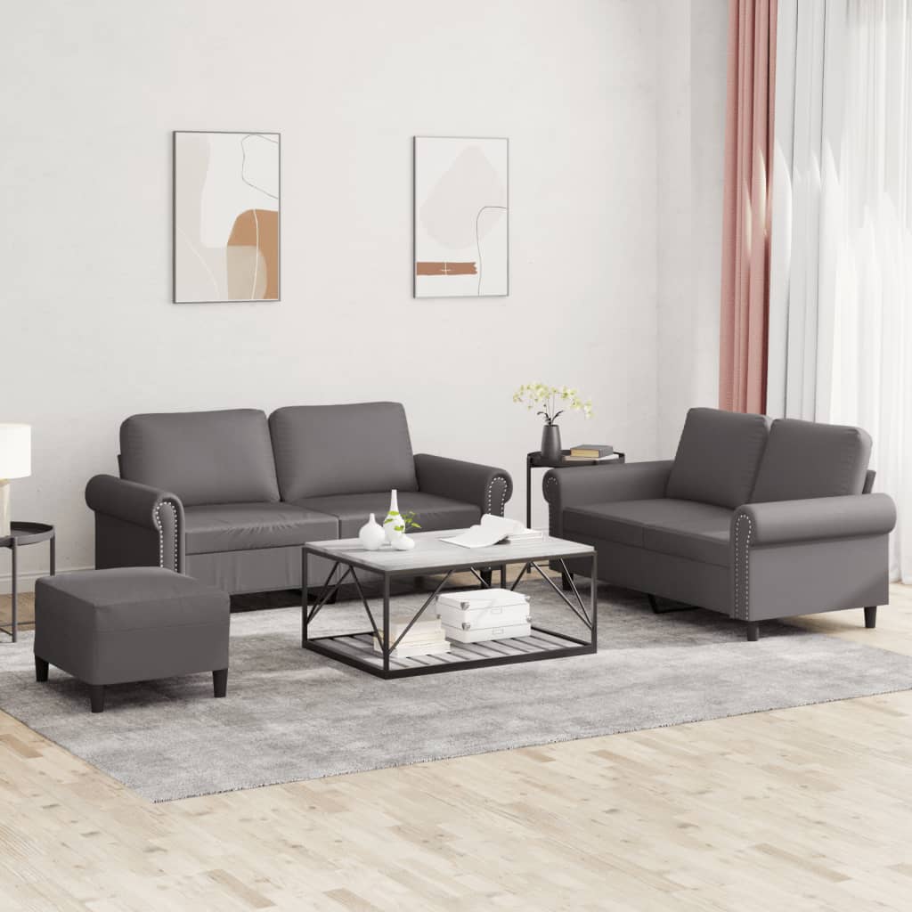 Set di Divani 3 pz con Cuscini Grigio in Similpelle 3202157