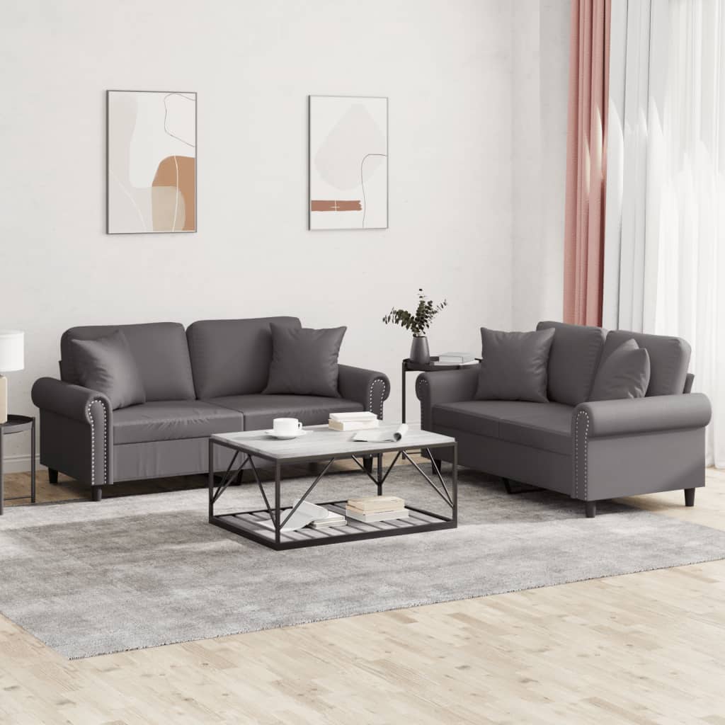 Set di Divani 2 pz con Cuscini Grigio in Similpelle 3202162