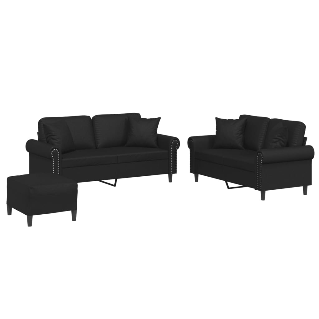 Set di Divani 3 pz con Cuscini Nero in Similpelle 3202165