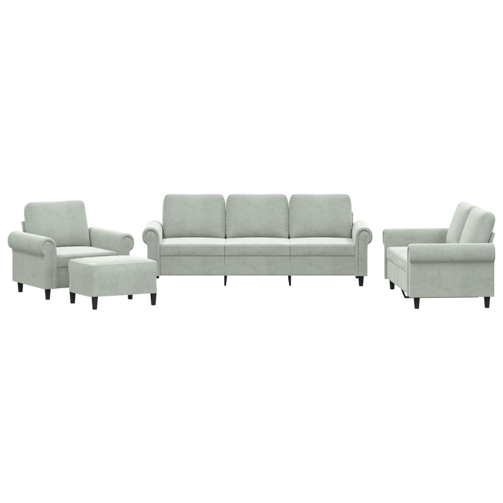 Set di Divani 4 pz con Cuscini Grigio Chiaro in Velluto 3202180