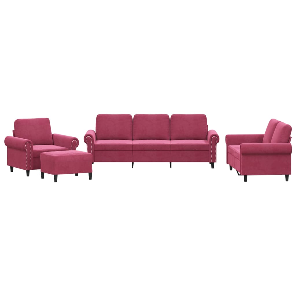 Set di Divani 4 pz con Cuscini Rosso Vino in Velluto 3202184