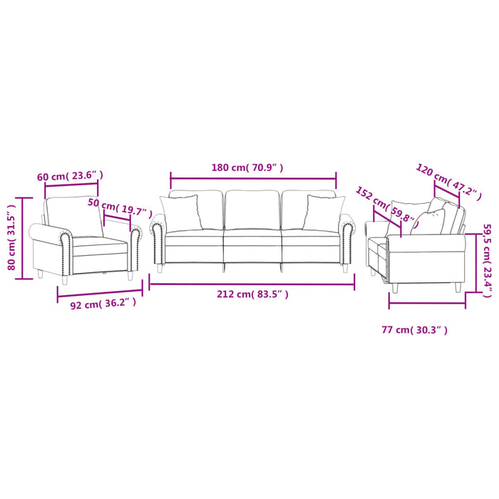 Set di Divani 3 pz con Cuscini Grigio Chiaro in Velluto 3202190