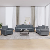 Set di Divani 3 pz con Cuscini Grigio Scuro in Velluto 3202191