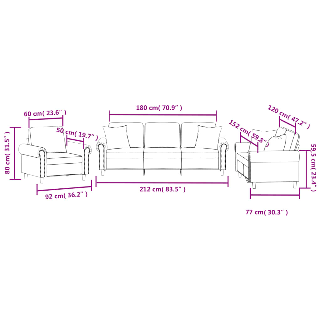 Set di Divani 3 pz con Cuscini Nero in Velluto 3202195