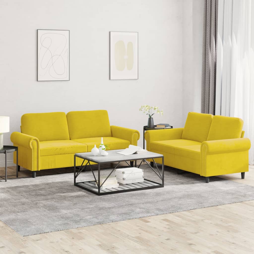 Set di Divani 2 pz con Cuscini giallo in Vellutocod mxl 107082