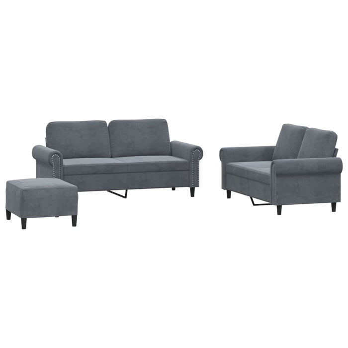 Set di Divani 3 pz con Cuscini Grigio Scuro in Vellutocod mxl 107079