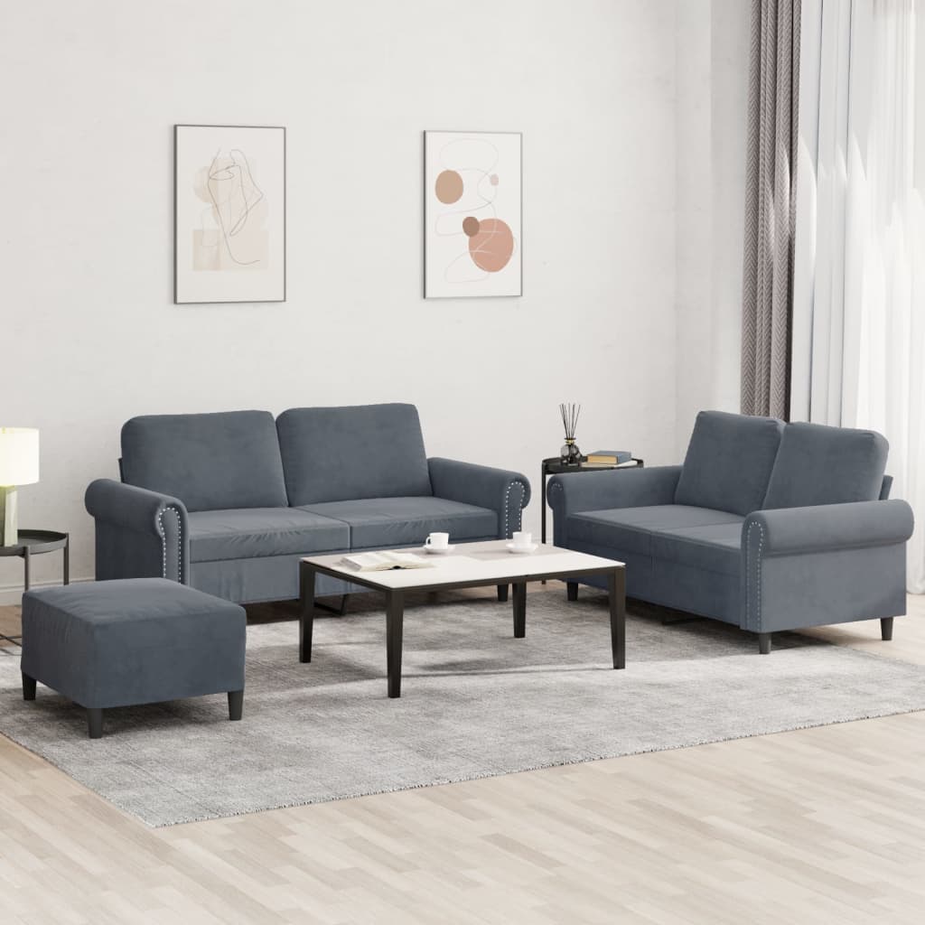 Set di Divani 3 pz con Cuscini Grigio Scuro in Velluto 3202221