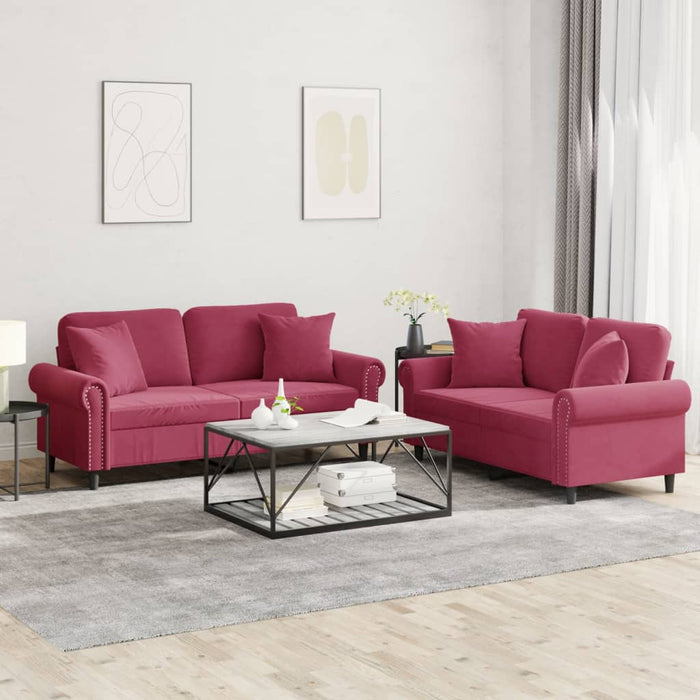 Set di Divani 2 pz con Cuscini Rosso Vino in Velluto 3202234