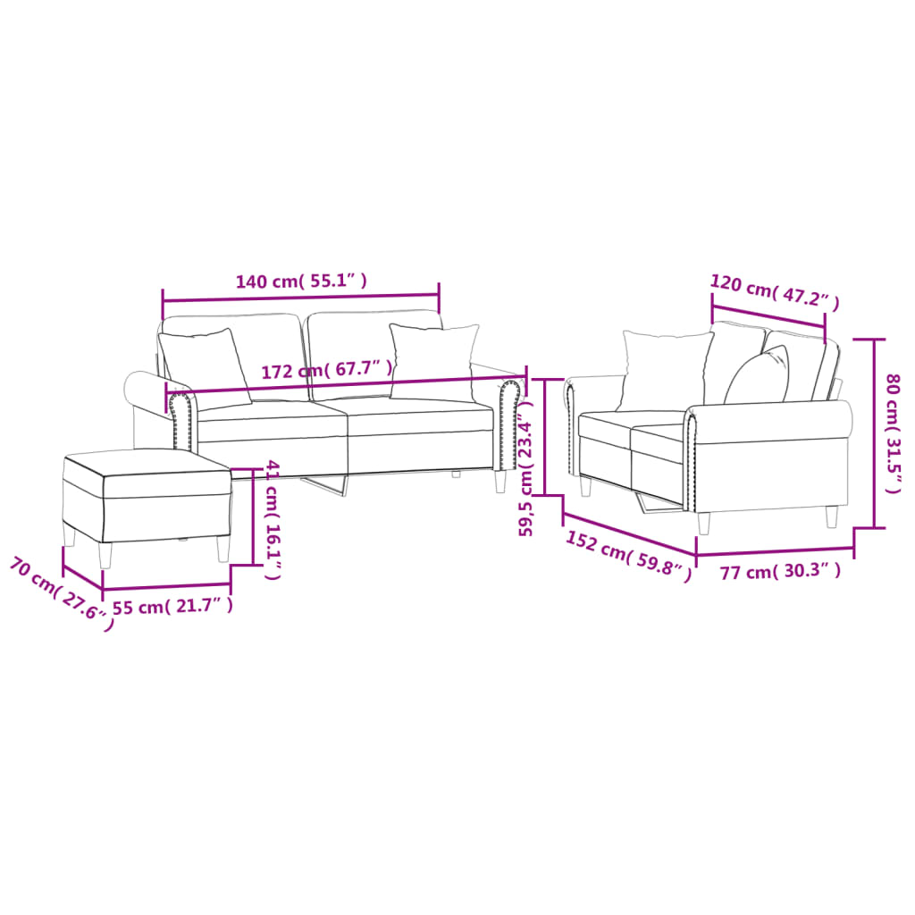 Set di Divani 3 pz con Cuscini Grigio Scuro in Velluto 3202241