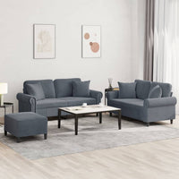 Set di Divani 3 pz con Cuscini Grigio Scuro in Velluto 3202241