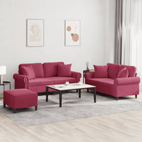 Set di Divani 3 pz con Cuscini Rosso Vino in Velluto 3202244