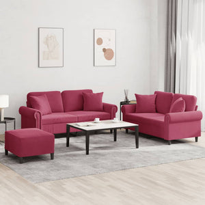 Set di Divani 3 pz con Cuscini Rosso Vino in Velluto 3202244